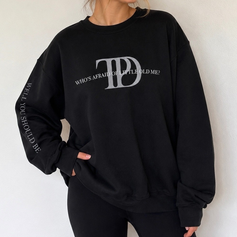 Taylor Swift‎ TTPD Who's Afraid of Little Old Me Black Crewneck Sweatshirt M